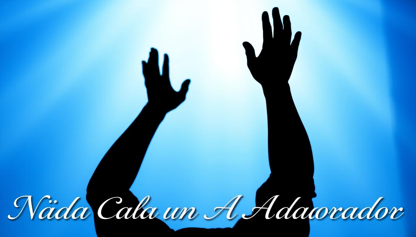 Adorador levantando as mãos em louvor durante um momento de adoração com a frase Nada Pode Calar um Adorador